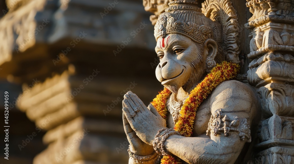 Lord Hanuman bowing in devotion. Lord Hanuman bowing in devotion.