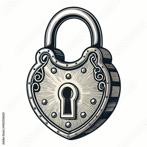 Create a bold, vector illustration of a vintage padlock featuring a prominent "K" detail.  The style should be clean and retro.