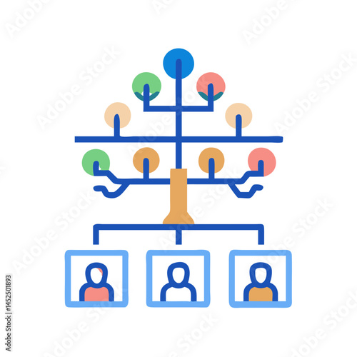 Family Tree Icon - Genealogy, Ancestry, Family Connection,A colorful vector illustration of a family tree, showcasing genealogy and family connections with clear family member representation