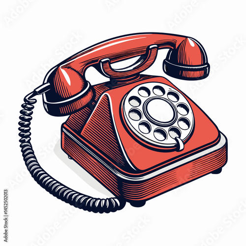 Create a bold vector illustration of a vintage rotary telephone, emphasizing thick outlines and a retro aesthetic.  Include detailed dial and receiver.