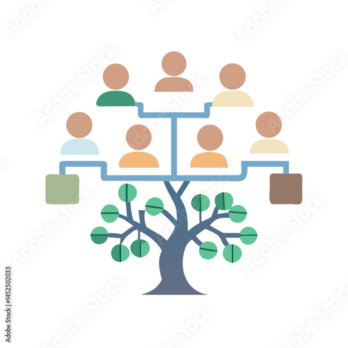 Family Tree Icon - Genealogy, Ancestry, Family Connection,A colorful vector illustration of a family tree, showcasing genealogy and family connections with clear family member representation