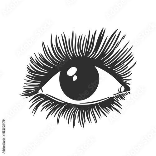 Eye With Long Eyelashes Silhouette Illustration. Vision And Beauty Concept Isolated Vector Illustration