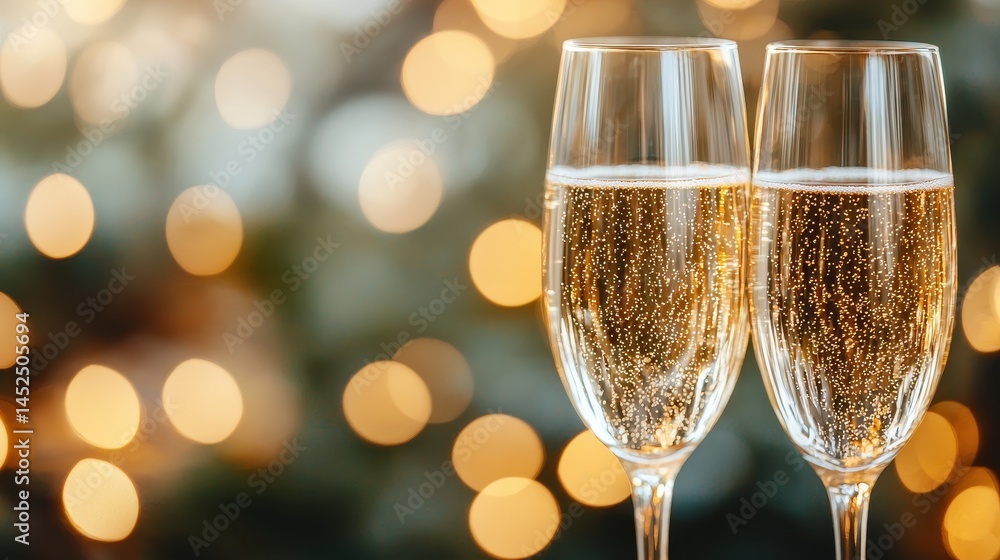 Sparkling Champagne Glasses with Bokeh Background for Celebration Sparkling Champagne Glasses with Bokeh Background for Celebration