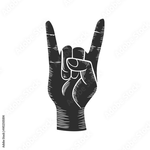 Rock Hand Gesture Silhouette Illustration. Symbol Of Music, Unity, And Rebellion Isolated Vector Illustration