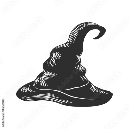 Witch Hat Silhouette Illustration. Magical Costume Accessory For Halloween And Fantasy Themes. Isolated Vector Illustration