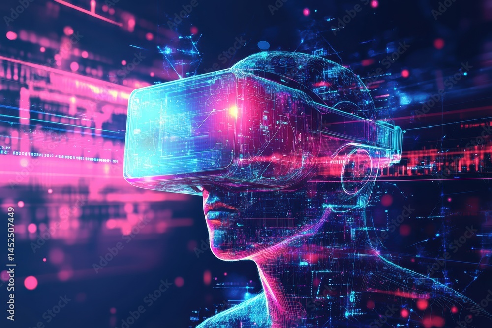 Fototapeta premium Exploring the Metaverse through virtual reality technology and augmented reality experiences