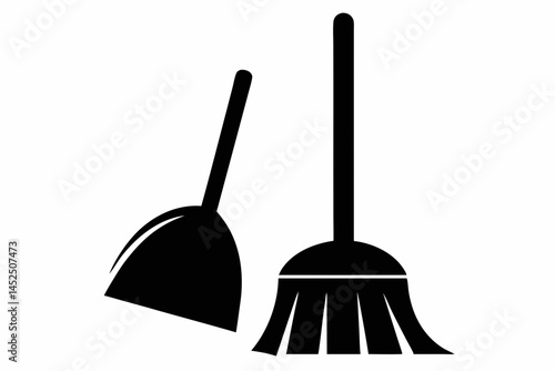 Floor Broom With Dustpan Silhouette Vector Illustration