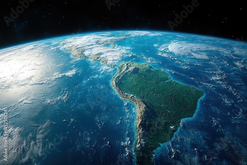 Fototapeta Naklejka Na Ścianę i Meble -  View of planet Earth from space highlighting the beauty of South America