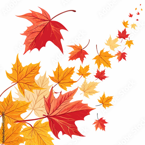 Design a vector illustration featuring bold, black outlines of falling autumn leaves in various shapes and sizes, exhibiting a sense of motion.