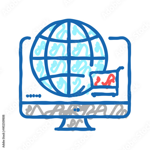 worldwide shopping icon doodle illustration