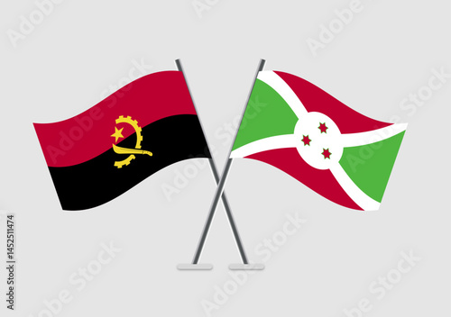 Angola and Burundi vector flags on white backdrop with soft shading