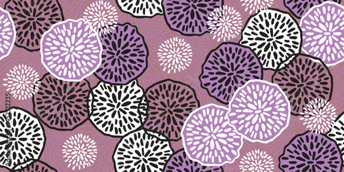 African ethnic traditional purple pattern. seamless beautiful Kitenge, chitenge style. fashion design in colorful. Geometric circle abstract motif. Floral Ankara prints, Purple African wax prints.