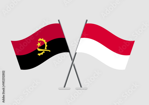 Angola and Monaco vector flags visual for thematic decor
