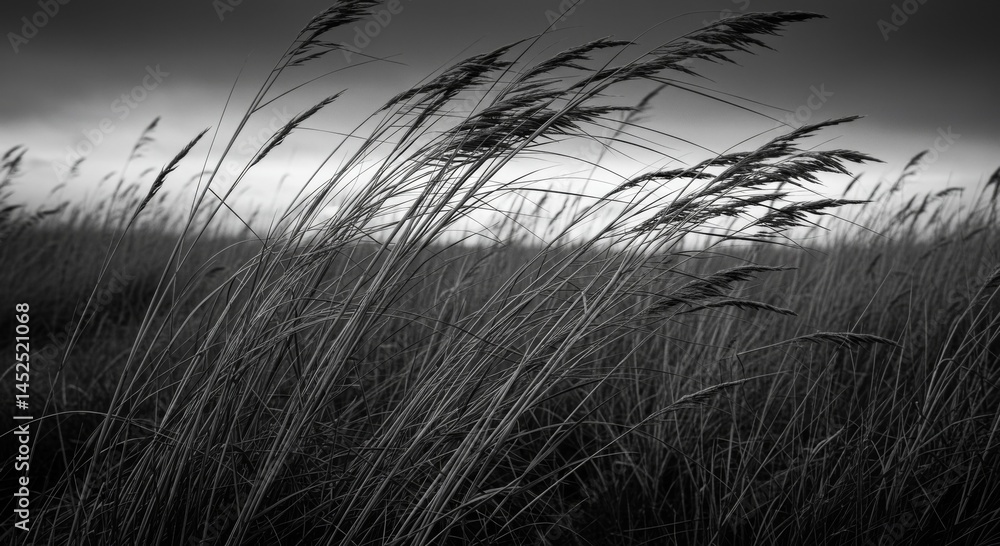 Obraz premium Black And White Photo Of Grass Blowing In The Wind