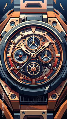 A watch with a gold face and a blue band. The watch has a very old-fashioned look to it