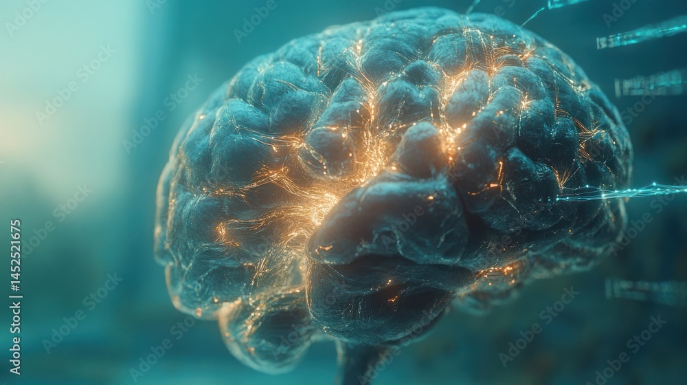 Obraz premium Human brain with glowing neural activity