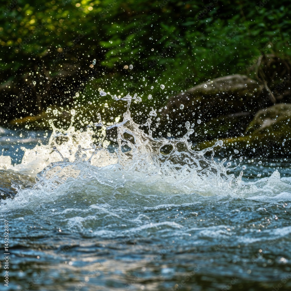 Obraz premium Closeup of Water Splashing over Rocks in a Stream