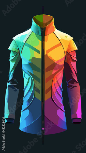 A colorful jacket with a pink and blue stripe. The jacket is designed to be comfortable and stylish