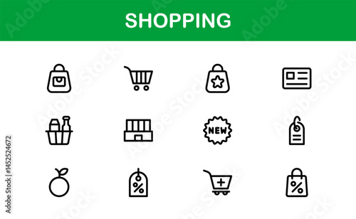 Trendy Shopping Symbols Collection. Stylish Retail, E-Commerce, and Market-Themed Vector Illustrations for Websites, Apps, and Digital Stores. Premium Shopping line icons.