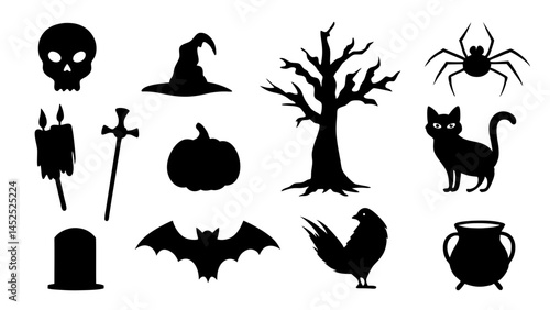 set of halloween icon silhouette vector