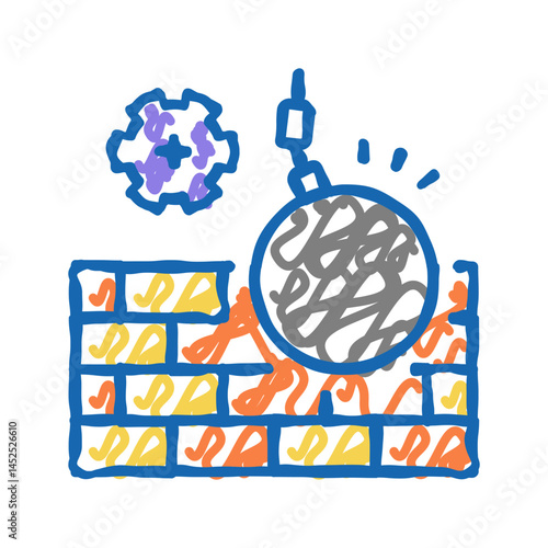 wall building construction dismantling icon doodle illustration