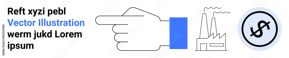 Hand gesture indicating industrial factory and economic dollar element, symbolizing productivity, economy, manufacturing, financial growth, industries, global trade. Ideal for education Hand gesture indicating industrial factory and economic dollar element, symbolizing productivity, economy, manufacturing, financial growth, industries, global trade. Ideal for education