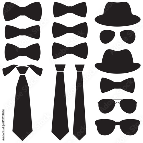 set black  Vector silhouettes Hats, Bow, ties and Glasses Collection