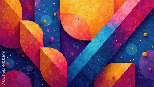 Abstract geometric shapes repeat in vibrant colors , circles, triangles