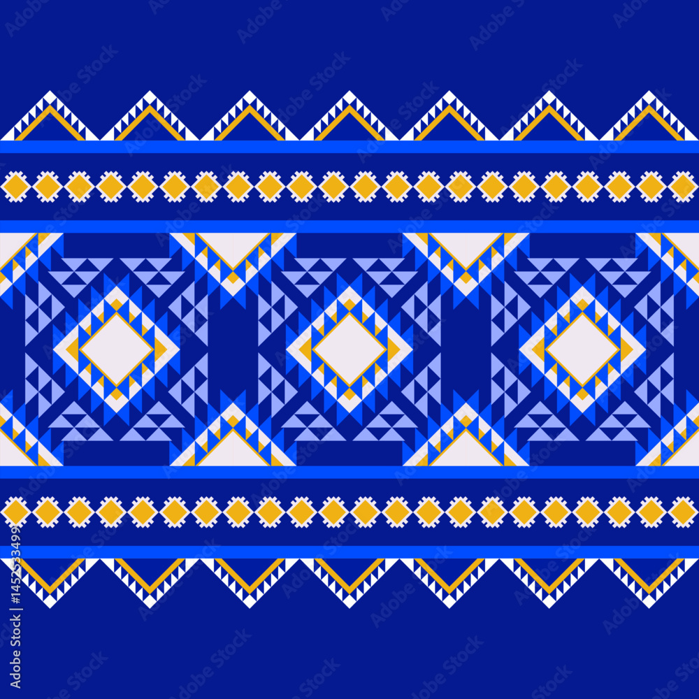 Seamless geometric ethnic pattern on white, sky blue, blue background. Native American tribal fabrics, tiles, rugs, Aztec motifs, often found in southwestern textiles, design. Arabic motif on window. Seamless geometric ethnic pattern on white, sky blue, blue background. Native American tribal fabrics, tiles, rugs, Aztec motifs, often found in southwestern textiles, design. Arabic motif on window.