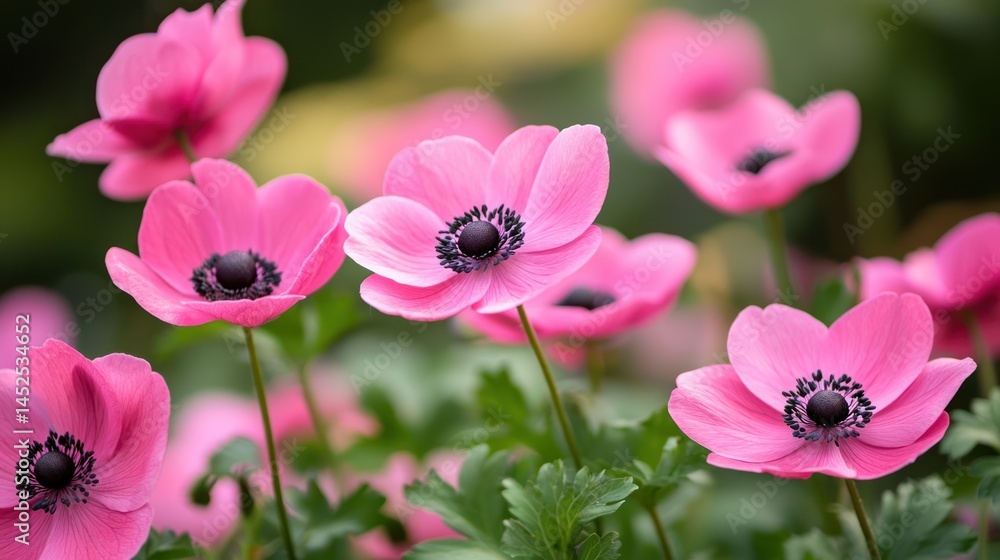 Fototapeta premium Pink anemone flowers with a vibrant look.