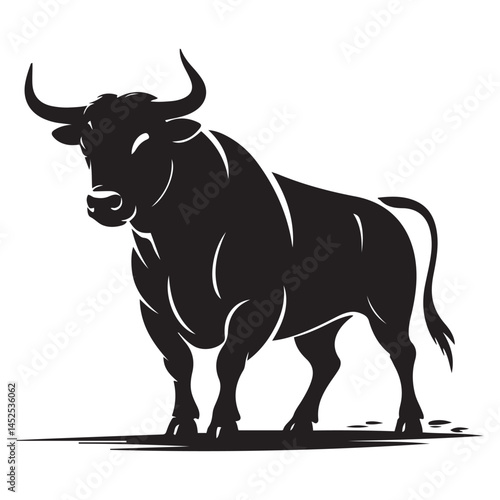 linear paint draw bull Vector Black silhouettes. with white background