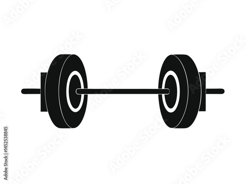 Black and white barbell icon, Weight-lifting symbol, Barbell icon, Dumbbell silhouette vector illustration