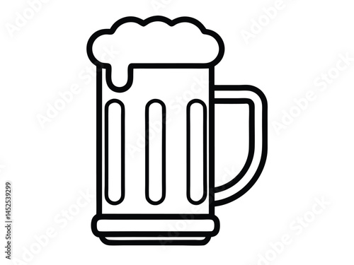 Beer mug outline silhouette, Two clinking beer mugs icon vector illustration. Two Clinking Beer Mugs Line Art