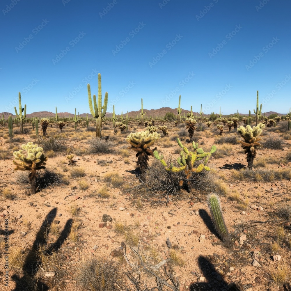 Arid Desert Landscape Under Bright Sunlight Arid Desert Landscape Under Bright Sunlight