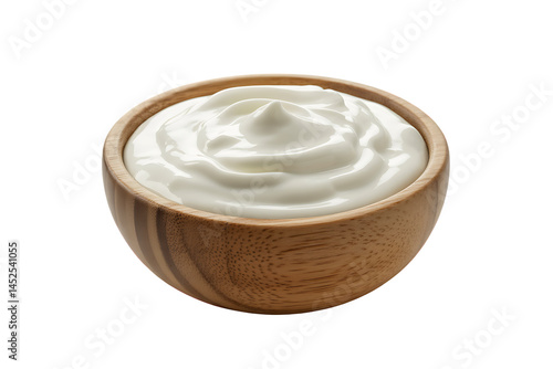 Creamy greek yogurt in wooden bowl food photography