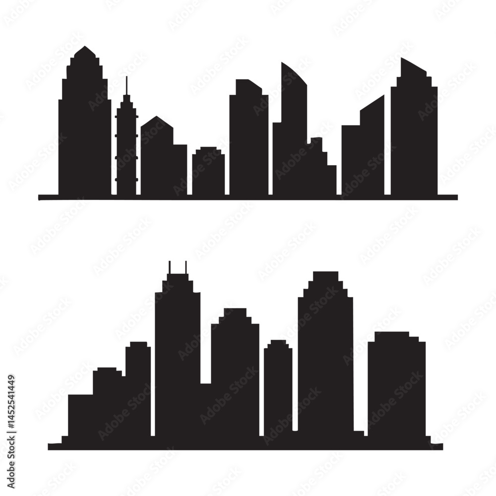 Naklejka premium Set of building silhouette on white background