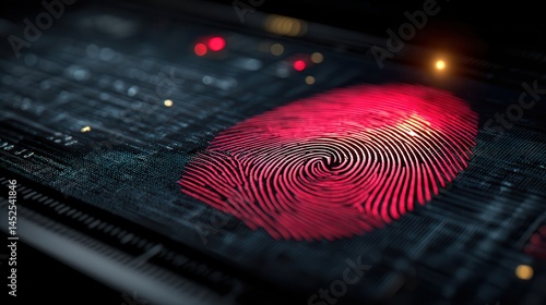 Digital secure gate access Digital fingerprint on a circuit board background.