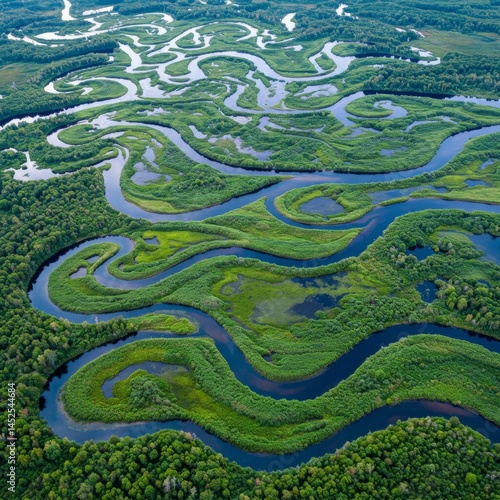 Aerial View of Lush Green Amazon River