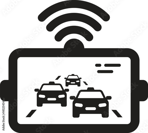 Minimalist Smart Car Display Icon with Traffic and WiFi Symbol