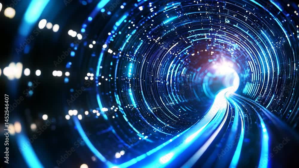Glowing Futuristic Tunnel with Bright Light at the End of the Path Glowing Futuristic Tunnel with Bright Light at the End of the Path