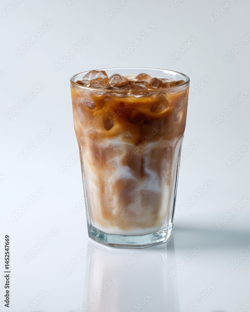 Iced Latte Served in a Transparent Glass With Layers of Milk and Coffee Iced Latte Served in a Transparent Glass With Layers of Milk and Coffee