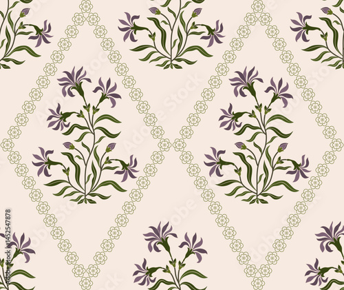 Hand drawn colourful geometric flowers, seamless patterns with floral for fabric, textiles, clothing, wrapping paper, backdrop, banner, illustration, abstract backgrounds.
