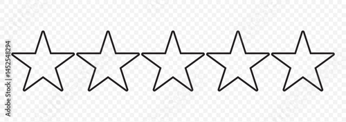 Five stars rating. Star icon. Feedback consumer or customer review evaluation banner, satisfaction level and critic icon concept. Vector illustration. Stars icon on Transparent Background. EPS 10.