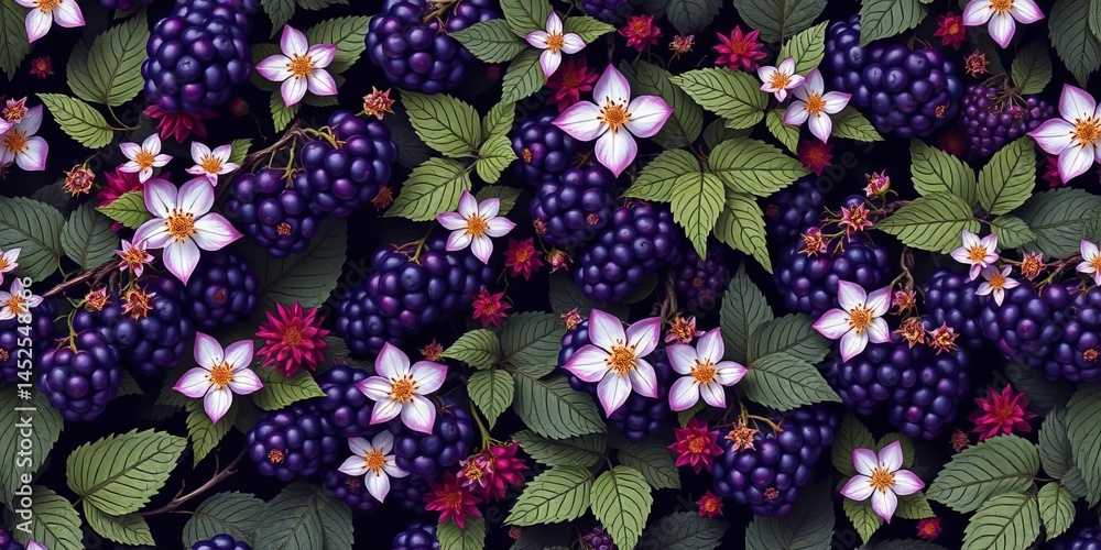Dark violet blackberry vines & blossoms, intricate floral botanical seamless repeat wallpaper pattern, vine, abstract Dark violet blackberry vines & blossoms, intricate floral botanical seamless repeat wallpaper pattern, vine, abstract