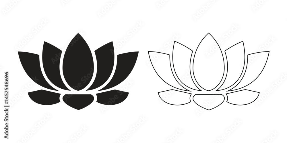 Fototapeta premium Lotus flower logo. black and white lotus flower. Vector illustrations isolated on white background. Editable stroke.