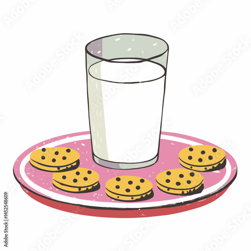 Delicious cookies and milk served on a pink plate representing a classic snack time treat perfect for kids and celebrations.