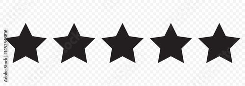 Five stars rating. Star icon. Feedback consumer or customer review evaluation banner, satisfaction level and critic icon concept. Vector illustration. Stars icon on Transparent Background. EPS 10.