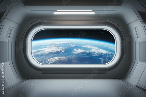 Fototapeta Naklejka Na Ścianę i Meble -  Stunning view of Earth from a futuristic space station window