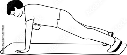 exercise posture push up and keep right hand doodle style clipart