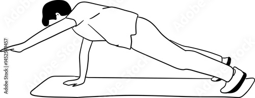 exercise posture push up and left hand rasing doodle style clipart